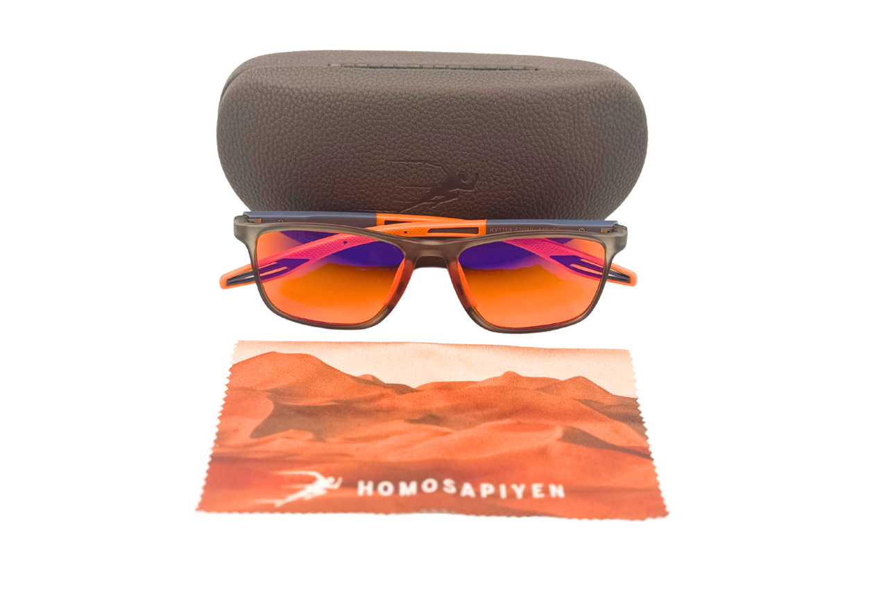 Blue light blocking glasses night time, sleep, red, orange, biohacking, India