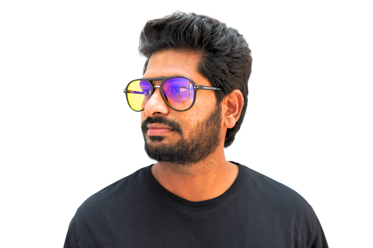 Blue light blocking glasses day time, computer, yellow, biohacking, India